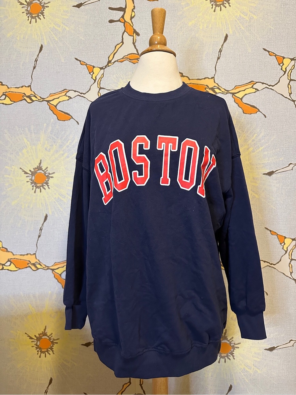 Boston Navy Crewneck Sweatshirt with Red White Lettering size Small